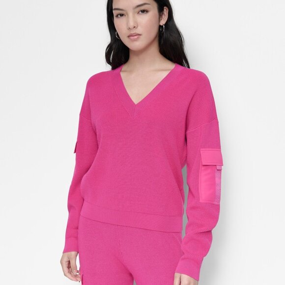 DKNY Women's Cargo V-Neck Sweater – Wild Berry (NWT, Size XL) - Picture 1 of 4